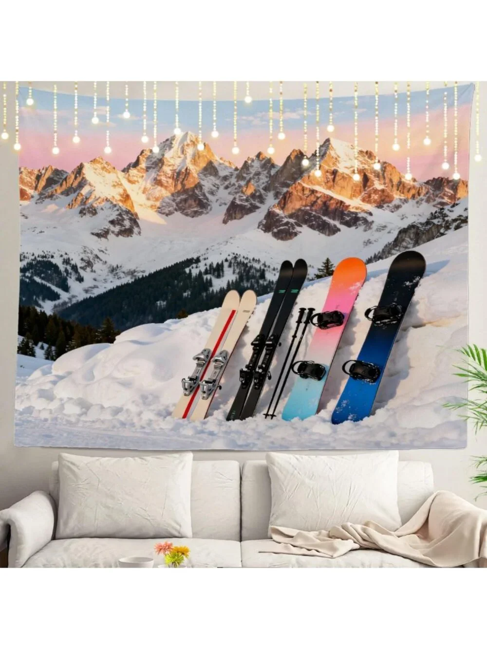 Large Snowboard Tapestry Wall Hanging - Psychedelic Ski Mountains Decor 59